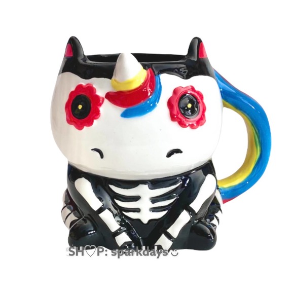 3D Unicorn Sugar Skull Skeleton Rainbow Day of the Dead Retro Ceramic Coffee Mug - Picture 2 of 12